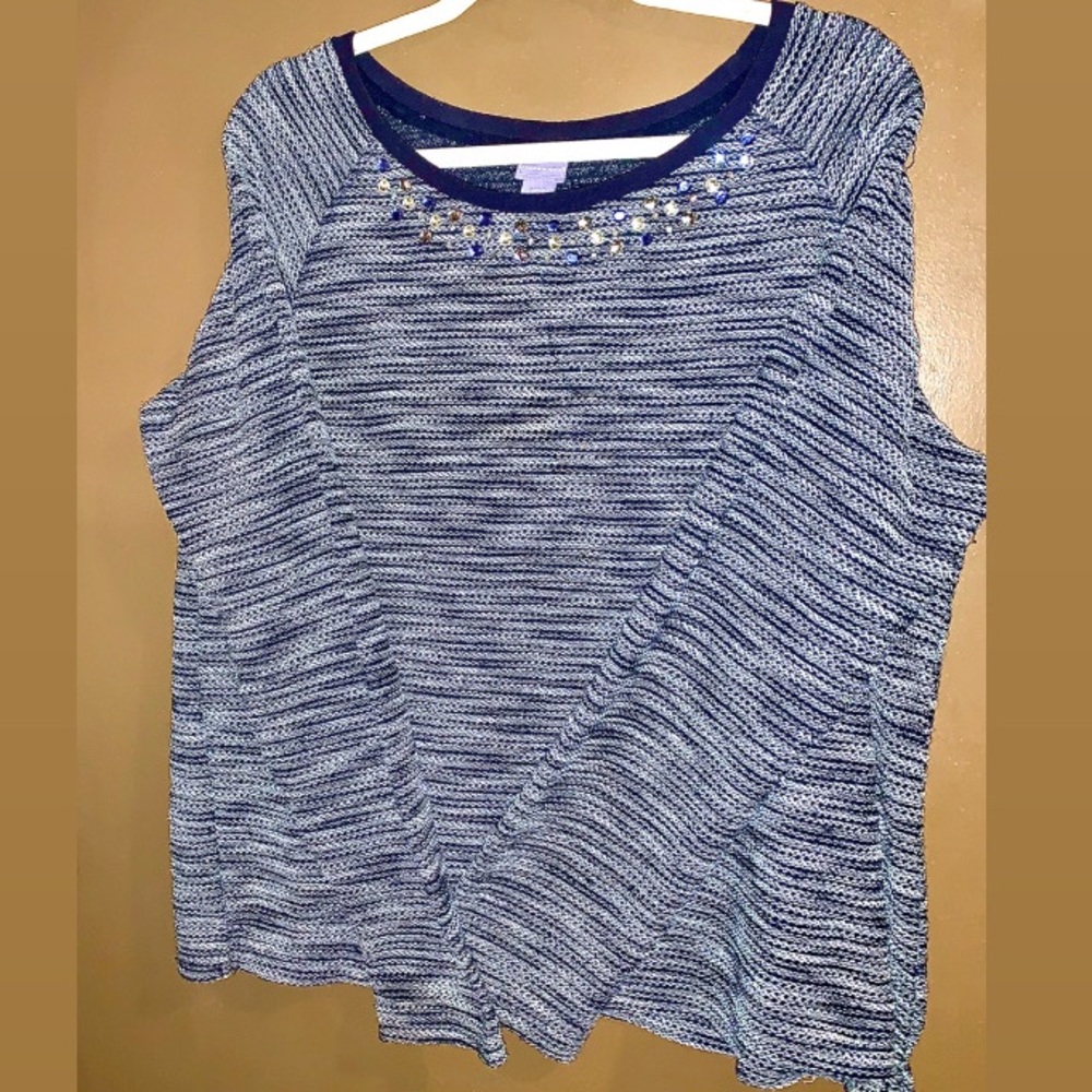 Laura Scott blue light sweater jeweled encrusted sz XL EUC